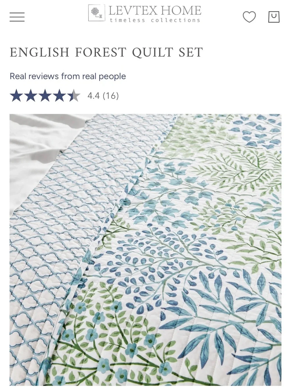 Levtex Blue and Green Botanical Quilt 2 pcs. Set. 🩵🤍💚 reversible pattern TWIN.